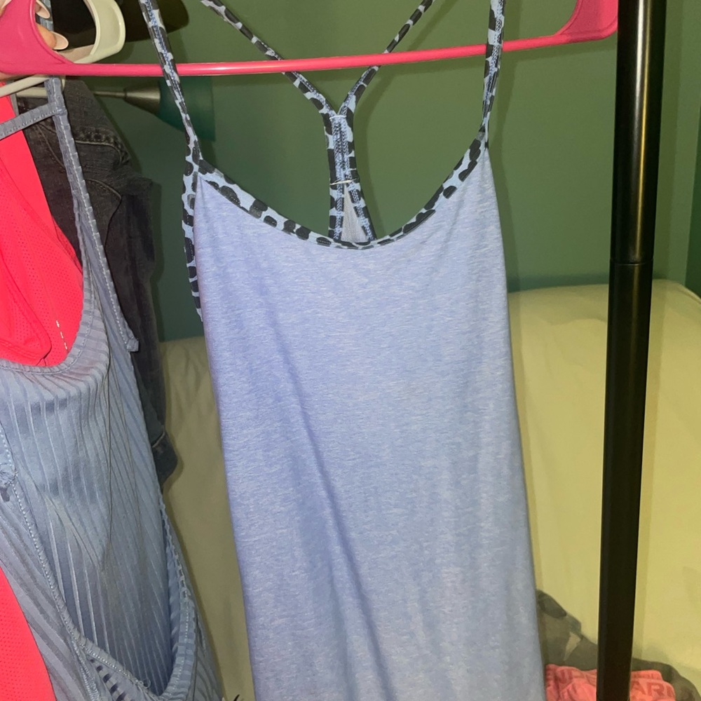 Lululemon Blue tank with Leopard Trim